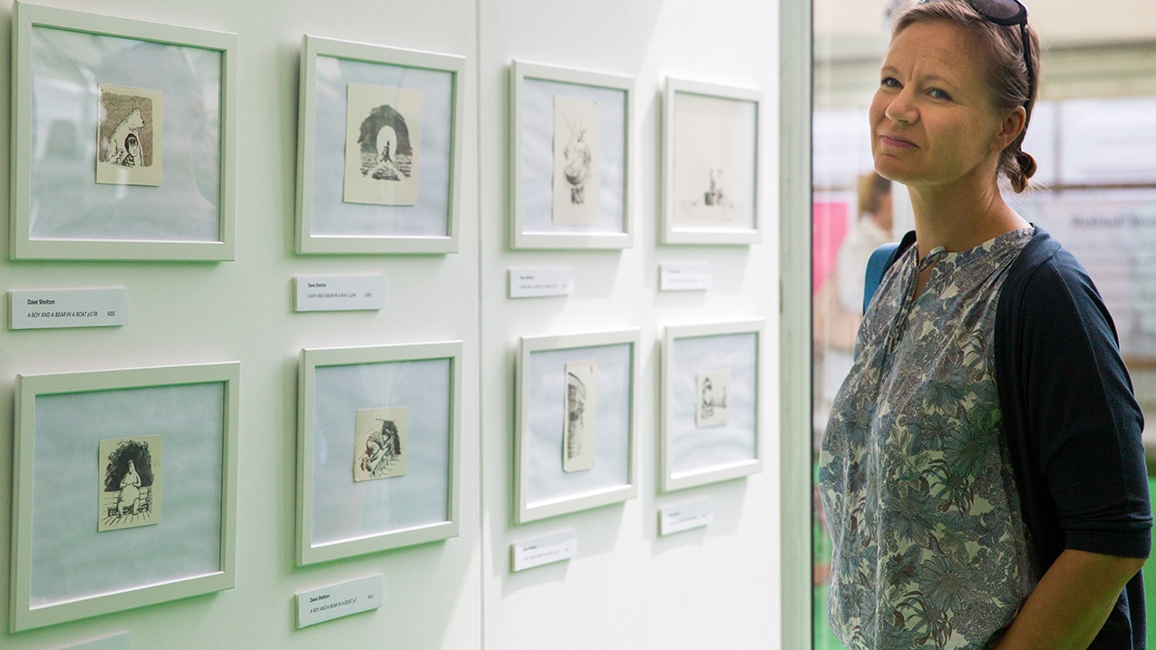 Woman in art gallery at Hay Festival